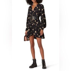 Maje Rasmus Floral Print Skater Long Sleeve Mini Dress Sz:34/US XS